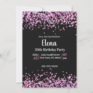 Invitation de fête d'anniversaire noire et rose