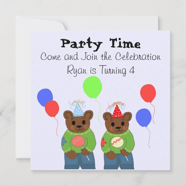 Invitation de fête d'anniversaire nounours (Devant)