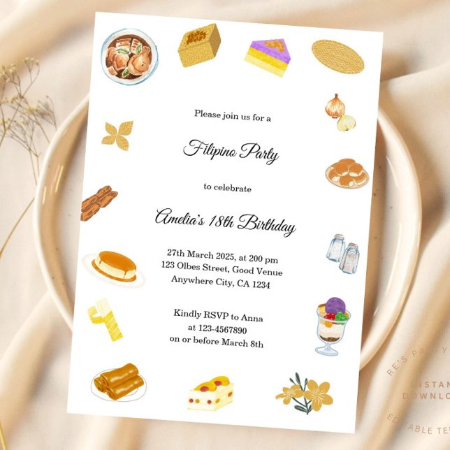 Invitation de fête d'anniversaire philippin minima (Créateur téléchargé)
