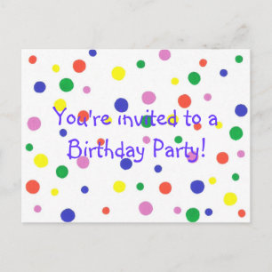 Invitation de fête d'anniversaire, points colorés,
