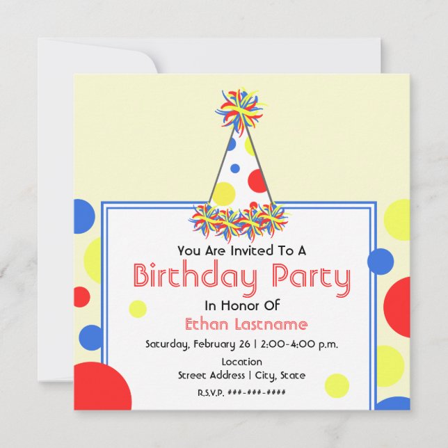 Invitation de fête d'anniversaire - Polka Dot Casq (Devant)