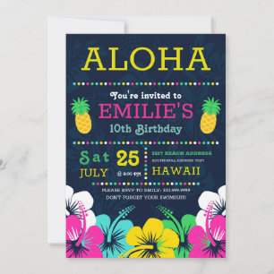 Invitation de fête d'anniversaire polynésien color