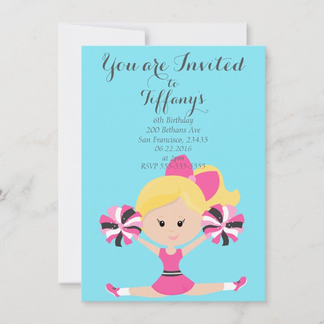 Invitation de fête d'anniversaire pom-pom girl (Devant)