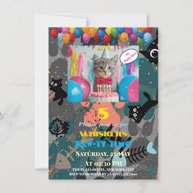 Invitation de fête d'anniversaire pour chat person (Devant)