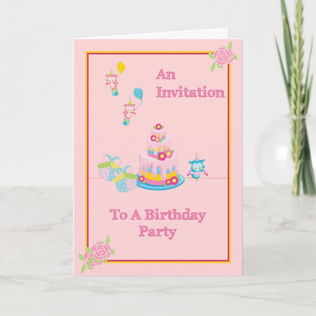 Invitation de fête d'anniversaire pour enfant en r (Devant)