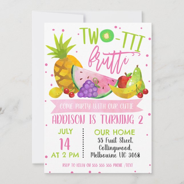 Invitation de fête d'anniversaire pour filles deux (Devant)