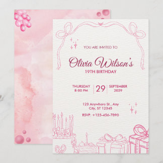 Invitation de fête d'anniversaire rose mignonne de