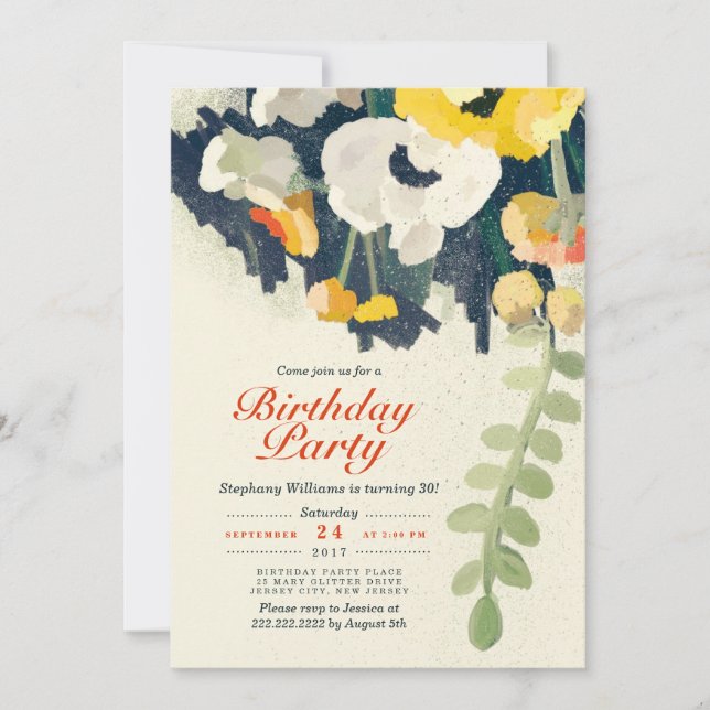 Invitation de fête d'anniversaire rustique jaune b (Devant)