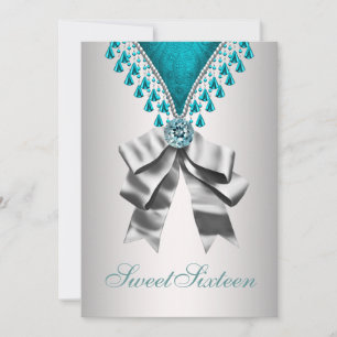 Invitation de fête d'anniversaire Silver Teal Blue