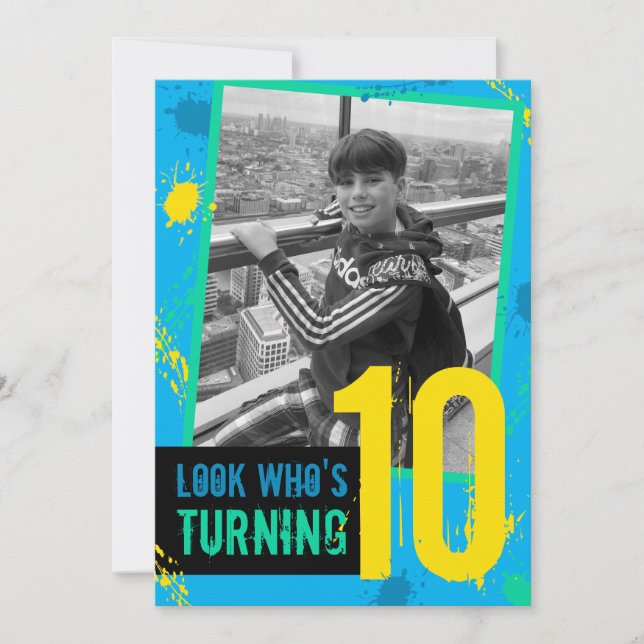 Invitation de fête d'anniversaire Splats 10th Blue (Devant)