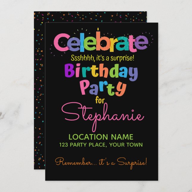 Invitation de fête d'anniversaire surprise (Devant / Derrière)