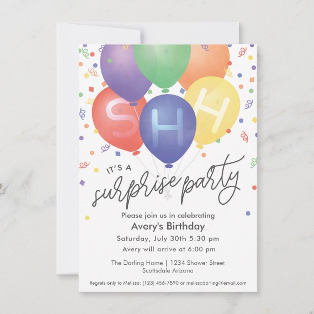 Invitation de fête d'anniversaire surprise avec ba (Devant)