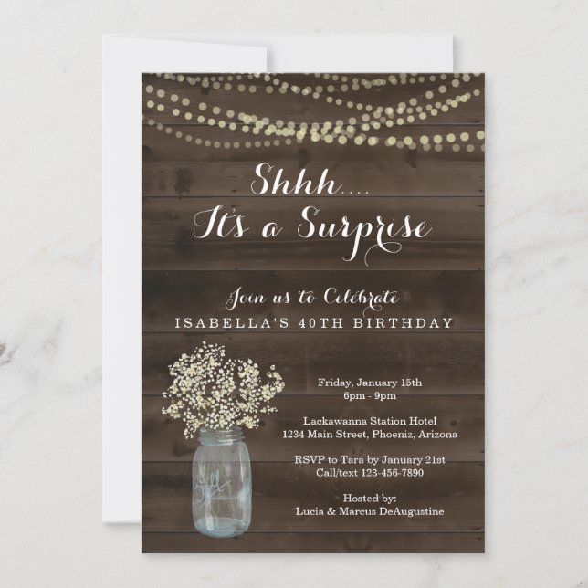 Invitation de fête d'anniversaire surprise - Bois  (Devant)