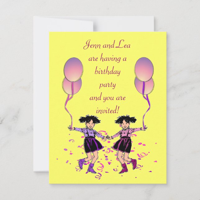 Invitation de fête d'anniversaire Twin Girl (Devant)