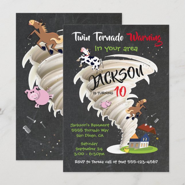 Invitation de fête d'anniversaire Twin Tornado (Devant / Derrière)