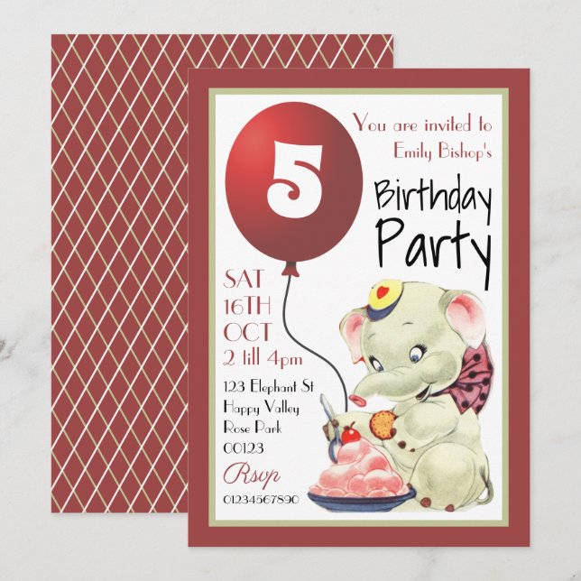Invitation de fête d'anniversaire vintage (Devant / Derrière)