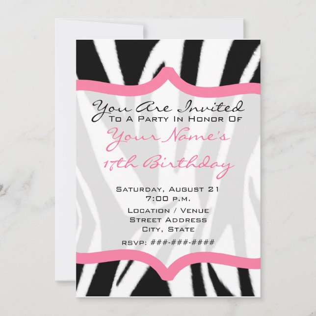 Invitation de fête d'anniversaire Zebra Print & Pi (Devant)