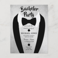 Invitation de fête de bachelor avec noeud papillon