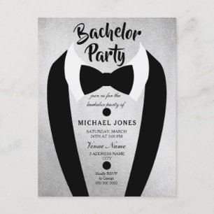 Invitation de fête de bachelor avec noeud papillon