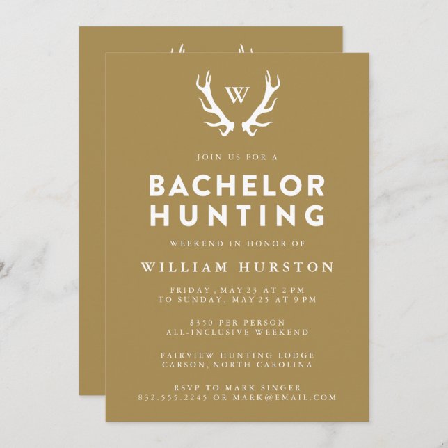 Invitation de fête de bachelor chasse aux bois de  (Devant / Derrière)