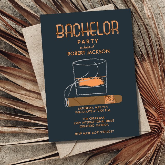 Invitation de fête de bachelor cigar et whisky (Créateur téléchargé)