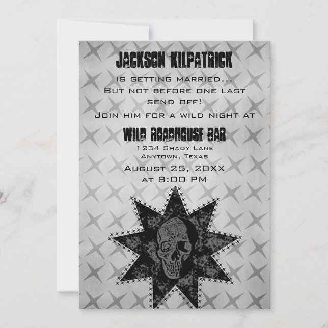 Invitation de fête de bachelor crâne Grunge, Noir (Devant)