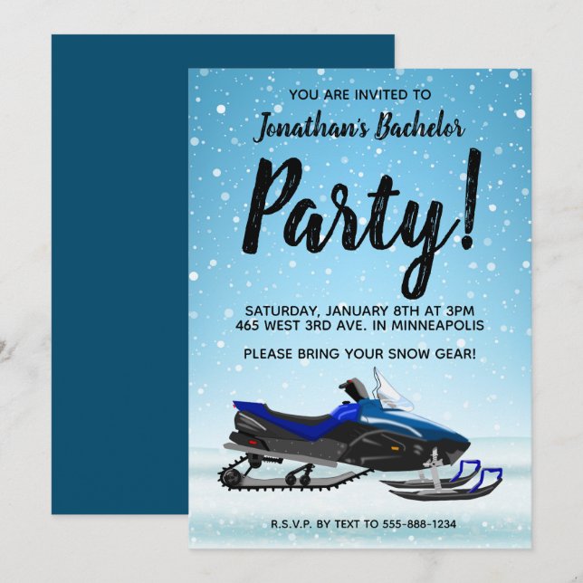 Invitation de fête de bachelor d'hiver en motoneig (Devant / Derrière)