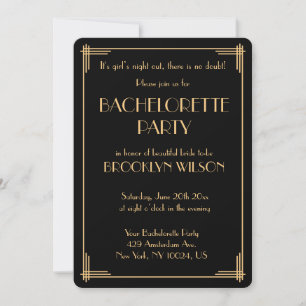 Invitation de fête de Bachelorette Art Déco Black 
