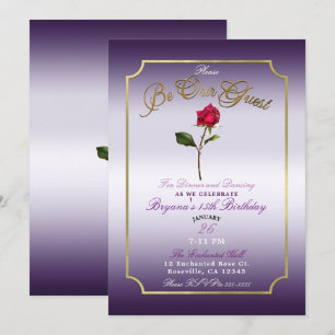 Invitation de fête de beauté de rose rouge violet 