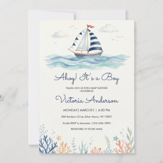 Invitation de fête de bébé garçon Ahoy | Aquarelle
