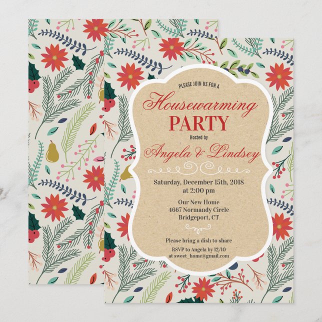 Invitation de Fête de Chauffage Fleurie (Devant / Derrière)