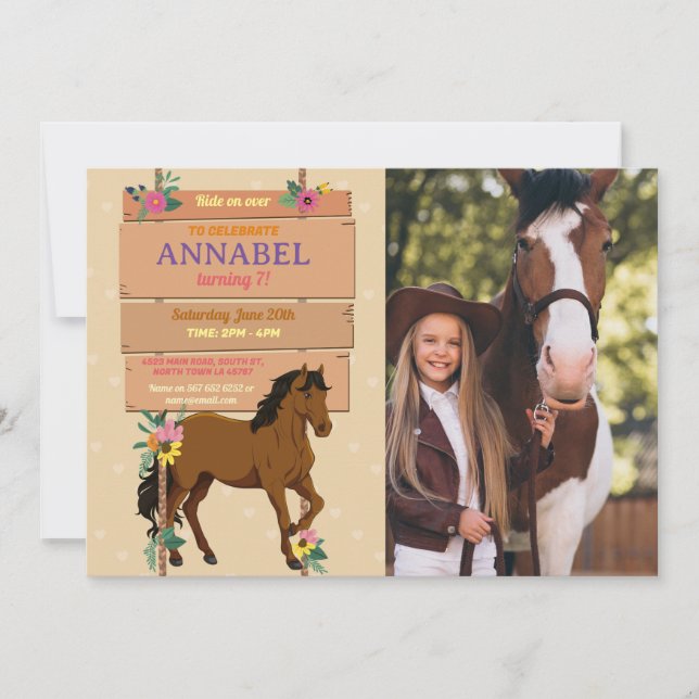 Invitation de fête de cheval à cheval Fleur de Pon (Devant)