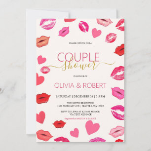Invitation de fête de couple Lèvres et Cœurs
