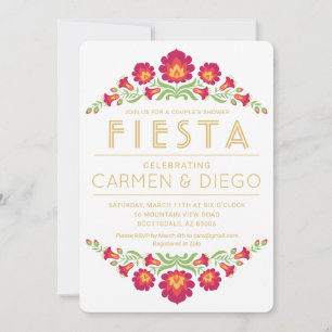Invitation de fête de couples Fiesta, Floral rouge