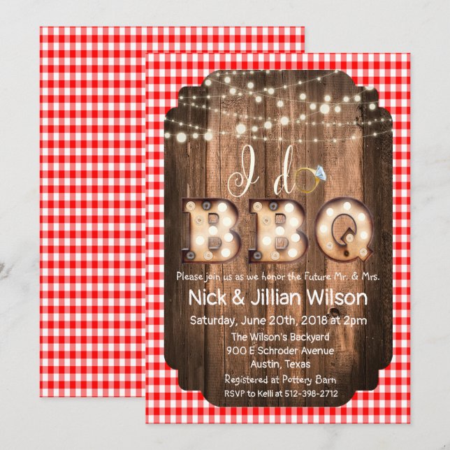 Invitation de fête de couples Rustique I DO BBQ (Devant / Derrière)