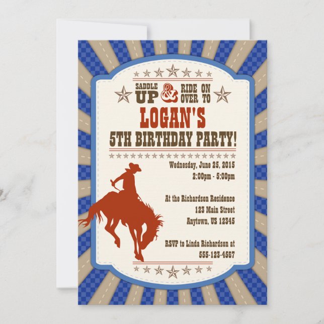 Invitation de fête de Cowboy 5e anniversaire (Devant)