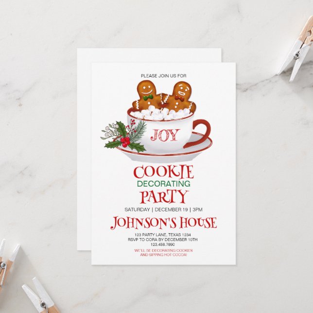 Invitation de fête de décoration de biscuits de No (Devant/Arrière en situation)