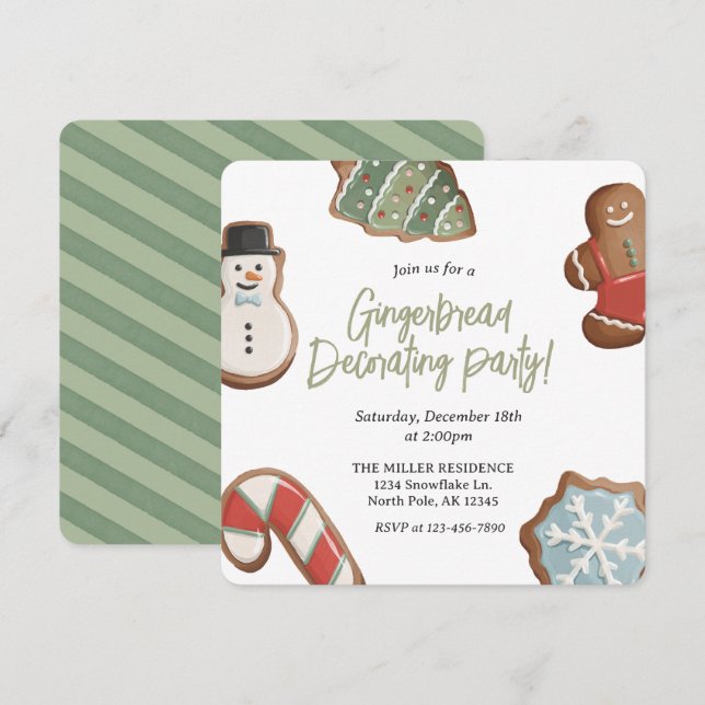 Invitation de fête de décoration de biscuits de No (Devant / Derrière)
