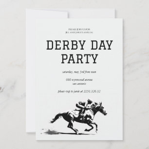 Invitation de fête de Derby Day Cheval noir et bla