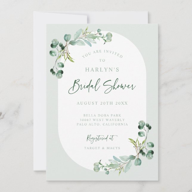 Invitation de fête de douche de mariée en eucalypt (Devant)