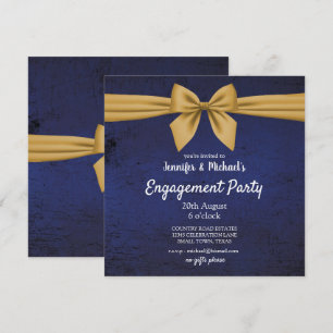 Invitation de fête de fiançailles bleu foncé et or