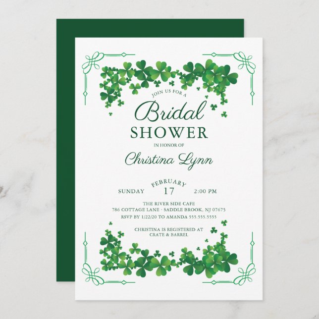 Invitation de Fête de Fiançailles Trèfle Irlandais (Devant / Derrière)