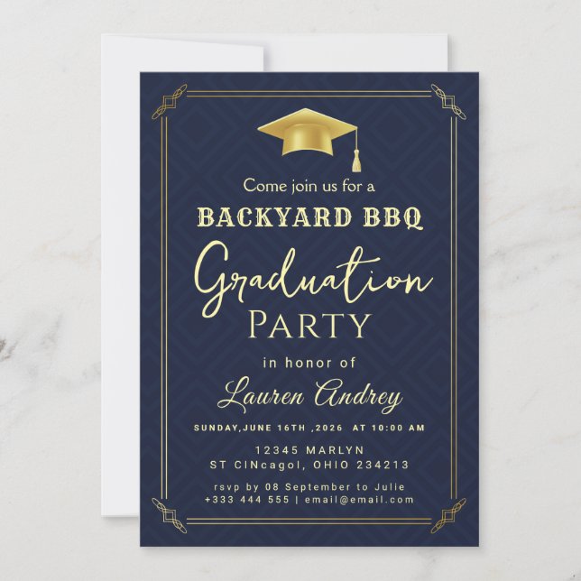 Invitation de fête de fin d'études BBQ dans la cou (Devant)