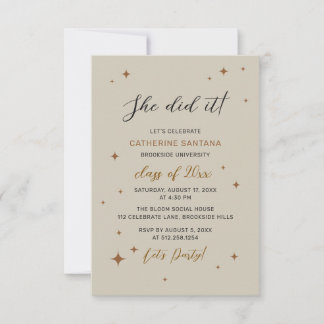 Invitation de fête de fin d'études 'Elle a réussi'