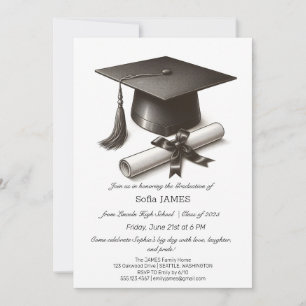 Invitation de fête de fin d'études minimaliste ave