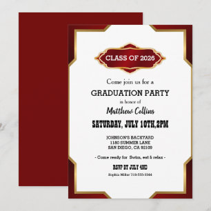 Invitation de fête de fin d'études Rouge Inspirée