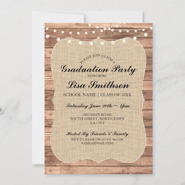 Invitation de fête de fin d'études rustique avec f (Devant)