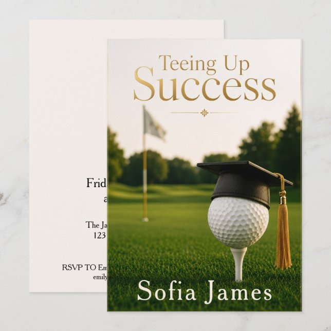 Invitation de fête de fin d'études thème golf (Devant / Derrière)