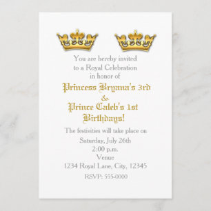 Invitation de fête de jumeaux Couronnes d'or Princ