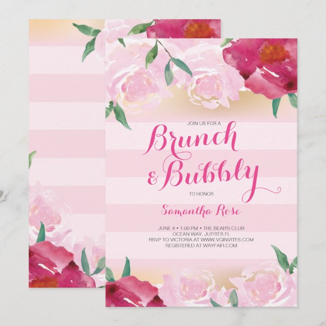 Invitation de Fête de la mariée, brunch et fleurs (Devant / Derrière)